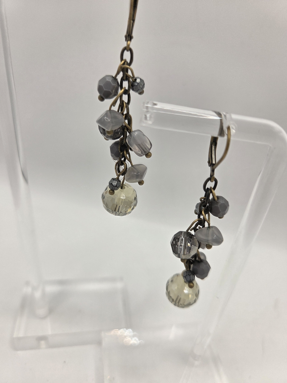 Cookie Lee Gray Bead Crystal Dangle Drop Earrings - Picture 2 of 10
